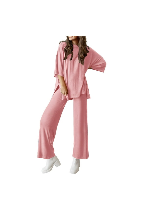 Palazzo Pant Set Womens 2 Piece Lounge Sets 3/4 Sleeve Top and Pants Casual Loose Clothing Suits