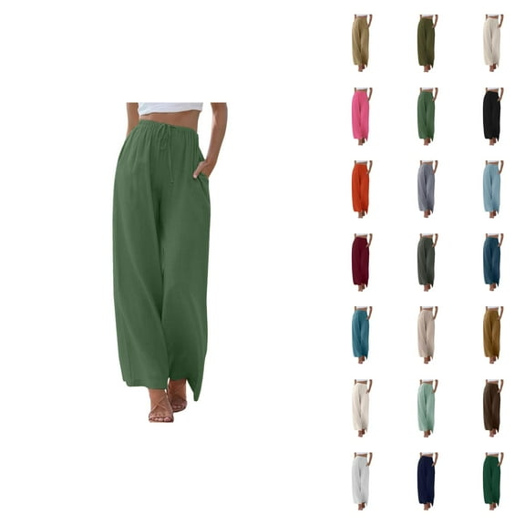 Palazzo Pants For Women 2025 Lightweight Elastic High Waist Flowy Wide Leg Pants with Pockets Casual Trousers