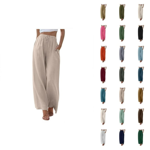 Palazzo Pants For Women 2025 Lightweight Elastic High Waist Flowy Wide Leg Pants with Pockets Casual Trousers
