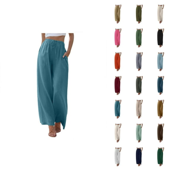 Palazzo Pants For Women 2025 Lightweight Elastic High Waist Flowy Wide Leg Pants with Pockets Casual Trousers