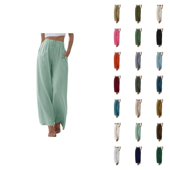 Palazzo Pants For Women 2025 Lightweight Elastic High Waist Flowy Wide Leg Pants with Pockets Casual Trousers