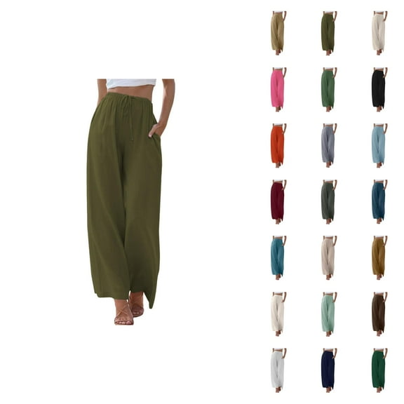 Palazzo Pants For Women 2025 Lightweight Elastic High Waist Flowy Wide Leg Pants with Pockets Casual Trousers