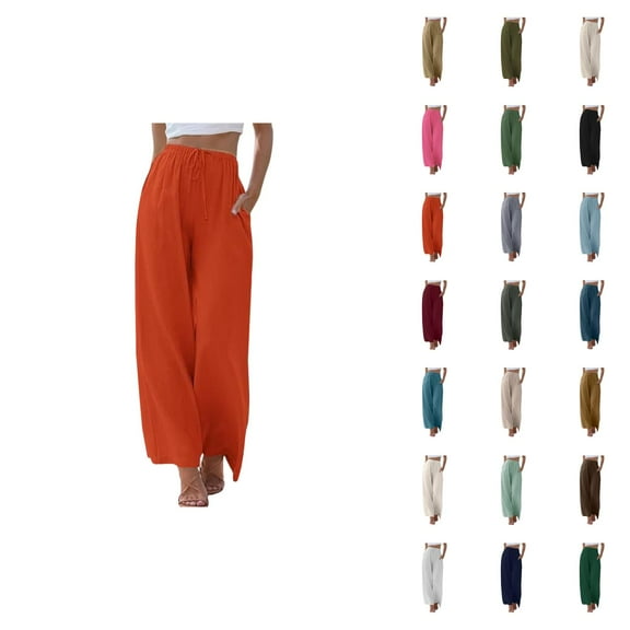 Palazzo Pants For Women 2025 Lightweight Elastic High Waist Flowy Wide Leg Pants with Pockets Casual Trousers
