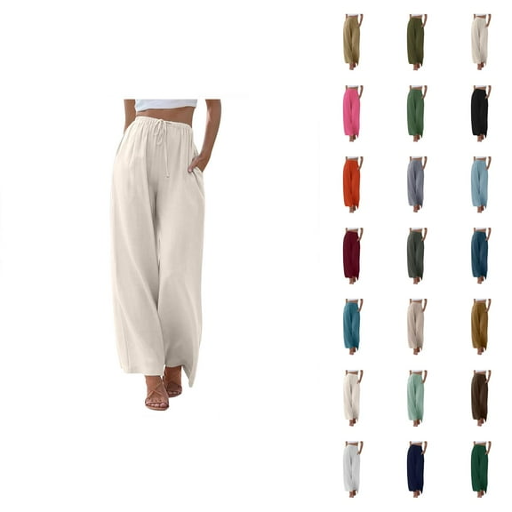 Palazzo Pants For Women 2025 Lightweight Elastic High Waist Flowy Wide Leg Pants with Pockets Casual Trousers