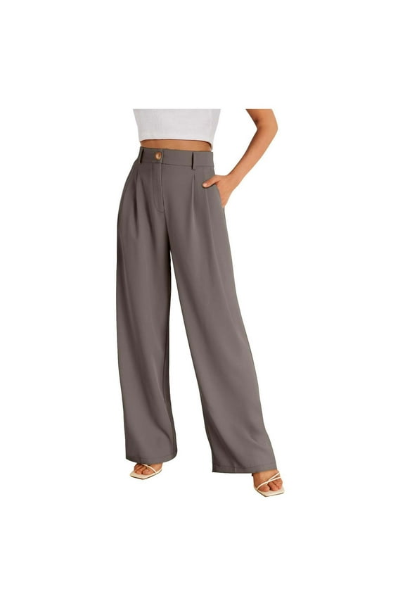 Palazzo Pants Wide Leg Dress Pants Women's High Waisted Dressy Trousers Cute for Women Clothes Woman Work Medium Solid Womens Dark Petite for Women Knit Casual Running Yoga Pant with Pocket Brown XXL