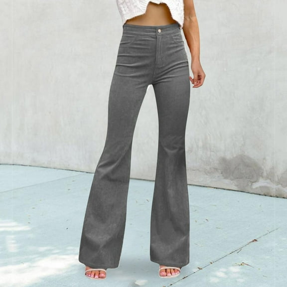 Palazzo Pants for Women Casual Solid Color High Waisted Corduroy Flare Pants Elastic Waist Bottom Lightweigh Long Pants Trendy Vacation Outift 2025 Fall