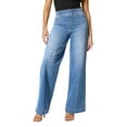 thumbnail image 1 of Palazzo Pants for Women Casual Solid Color Mid Waisted Seamed Front Jeans Elastic Lightweight Comfortable Loose Fit Travel Hiking Fall Pants with Pockets, 1 of 5
