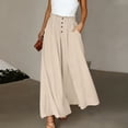 thumbnail image 1 of Palazzo Pants for Women High Waisted Paperbag Trousers Button Front Detail Wide Leg Bottoms Ruffle Waist Flowy Swing Slacks Elegant Summer Holidaywear, 1 of 6