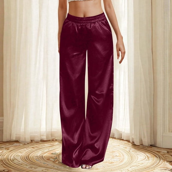 Palazzo Pants for Women Hontri Loose Lounge Pants Women's Satin Pajama Pants Wide Leg Sweatpants Elastic Waist Summer Casual Sports Trousers with Pockets