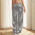 thumbnail image 1 of Palazzo Pants for Women Hontri Loose Lounge Pants Women's Satin Pajama Pants Wide Leg Sweatpants Elastic Waist Summer Casual Sports Trousers with Pockets, 1 of 9