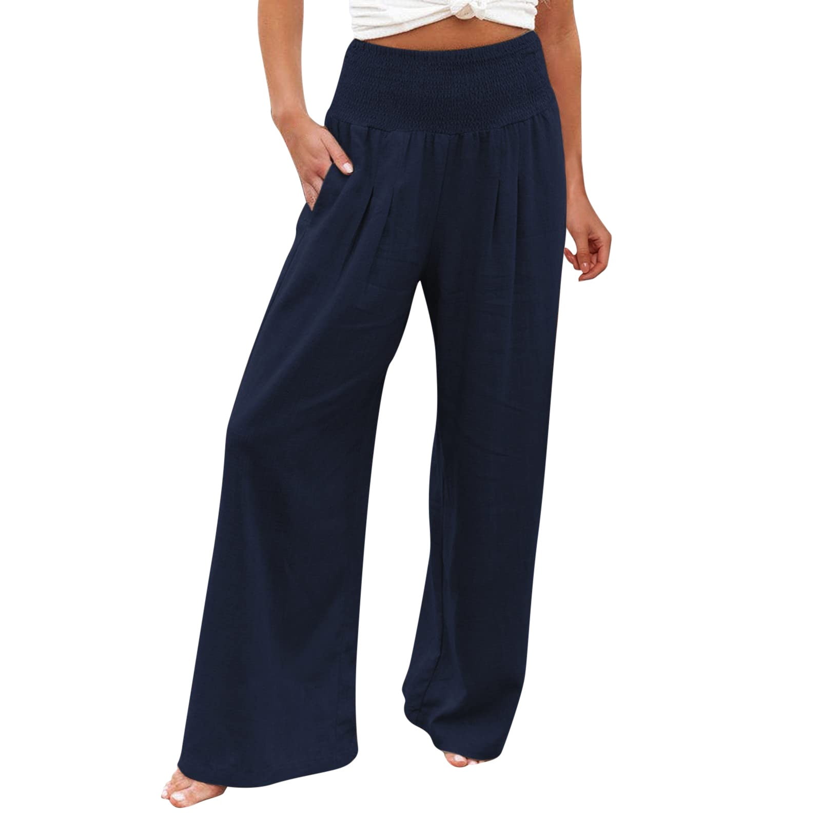Palazzo Pants for Women Petite Short Plus Dressy Wide Leg Open Bottom Classy Cropped White Linen
