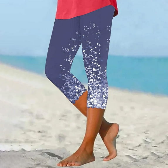 Palazzo Pants for Women, Purple Knee Length Slim Fit Yoga Cropped Trouser Floral Print High Waist, Flowy Pants for Women, XXL, Casual Pants for Women, S-3XL, Womens Work Pants