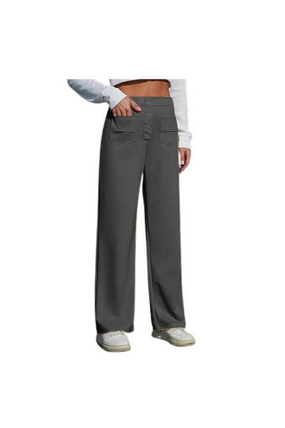 Palazzo Pants for Women Summer Flare Track Pants Can Can Side Stripe Zip Pocket Track Pant Womens Casual Yoga Women's Work High Elastic Waisted Trousers Straight Wide Leg Button Down Casual Gray XL