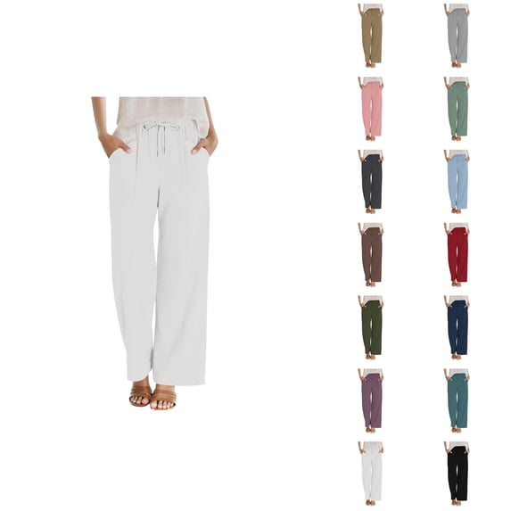 Palazzo Pants for Women 2026 Spring Elastic Waist Wide Straight Leg Loose Flowy Casual Work Pants Slacks with Pockets