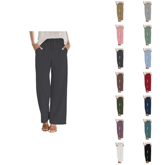 Palazzo Pants for Women 2026 Spring Elastic Waist Wide Straight Leg Loose Flowy Casual Work Pants Slacks with Pockets