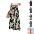 thumbnail image 1 of Palazzo Pants for Women 2026 Spring Summer Floral Print Elastic High Waist Wide Leg Loose Flowy Boho Beach Pants with Pockets, 1 of 8