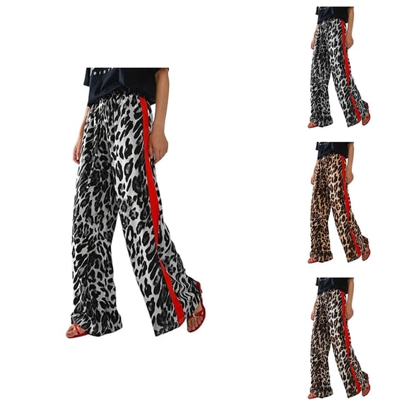 Palazzo Pants for Women 2026 Spring Summer Leopard Print Loose Fit Elastic Waist Wide Leg Flowy Pants with Pockets