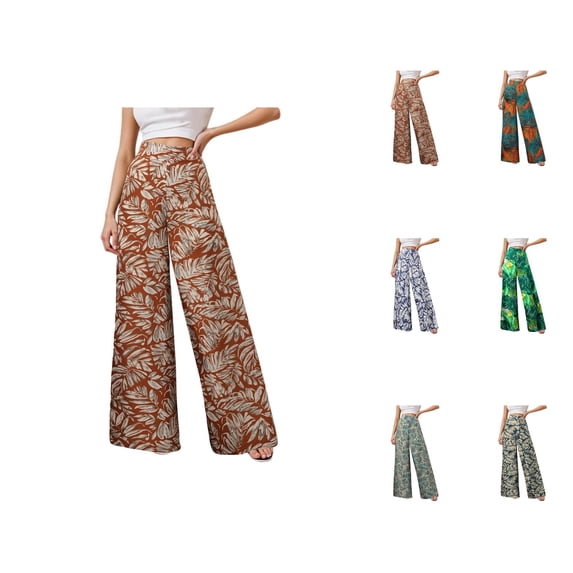 Palazzo Pants for Women 2026 Spring Summer Lightweight Chiffon Elastic Waist Mid Rise Wide Leg Flowy Boho Beach Pants