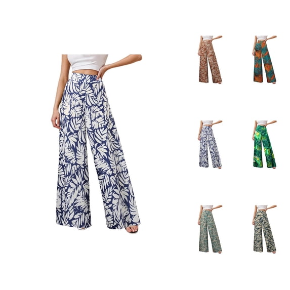 Palazzo Pants for Women 2026 Spring Summer Lightweight Chiffon Elastic Waist Mid Rise Wide Leg Flowy Boho Beach Pants