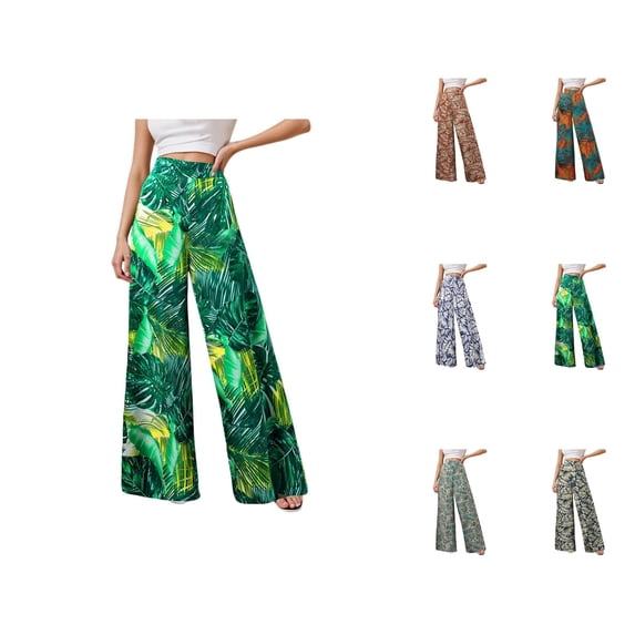 Palazzo Pants for Women 2026 Spring Summer Lightweight Chiffon Elastic Waist Mid Rise Wide Leg Flowy Boho Beach Pants