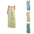 thumbnail image 1 of Palazzo Pants for Women 2026 Spring Summer Loose Fit Elastic High Waist Wide Leg Flowy Boho Beach Pants with Pockets, 1 of 5