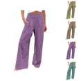 thumbnail image 1 of Palazzo Pants for Women 2026 Spring Summer Loose Fit Smocked High Waisted Wide Leg Flowy Boho Beach Pants with Pockets, 1 of 6