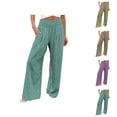 thumbnail image 1 of Palazzo Pants for Women 2026 Spring Summer Loose Fit Smocked High Waisted Wide Leg Flowy Boho Beach Pants with Pockets, 1 of 6