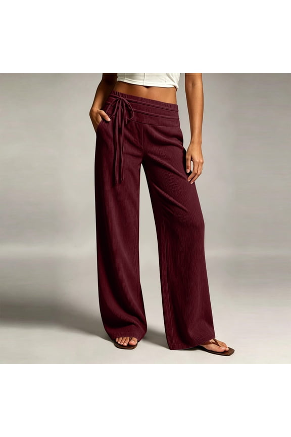 Palazzo Pants for Women Baeitkot Ladies Fashion Casual Solid Color Corduroy Waist Loose Pockets Long Pants
