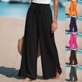 thumbnail image 1 of Palazzo Pants for Women Boho Wide Leg Pants Lightweight Drawstring Elastic Waist Trousers Black XXL, 1 of 7