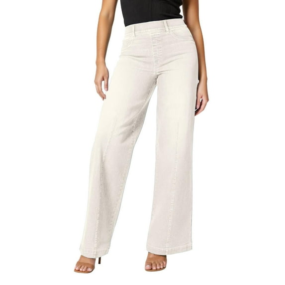 Palazzo Pants for Women Casual Solid Color Mid Waisted Seamed Front Jeans Elastic Lightweight Comfortable Loose Fit Trendy Vacation Outift 2025 Fall