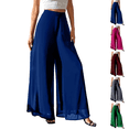 thumbnail image 1 of Palazzo Pants for Women Dressy Casual Elastic High Waisted Wide Leg Chiffon Pants Formal Flowy Skirt Pant Culottes Blue M, 1 of 5