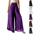 thumbnail image 1 of Palazzo Pants for Women Dressy Casual Elastic High Waisted Wide Leg Chiffon Pants Formal Flowy Skirt Pant Culottes Purple L, 1 of 5