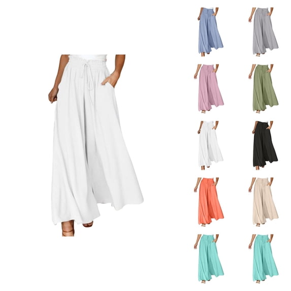 Palazzo Pants for Women Elastic High Waist Wide Leg Loose Fit Lightweight Flowy Beach Pants with Pockets