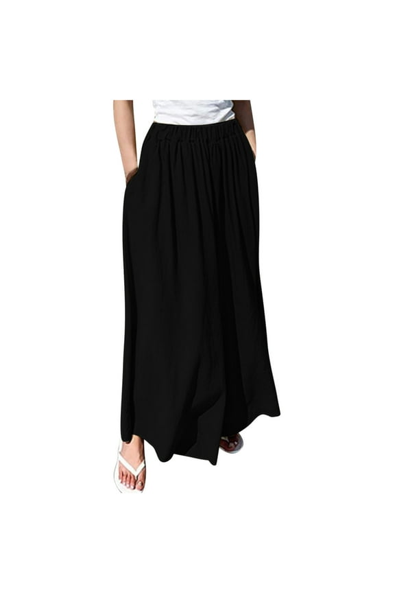 Palazzo Pants for Women Elastic High Waisted Solid Wide Leg Romper Summer Casual Baggy Lounge Trousers with Pockets