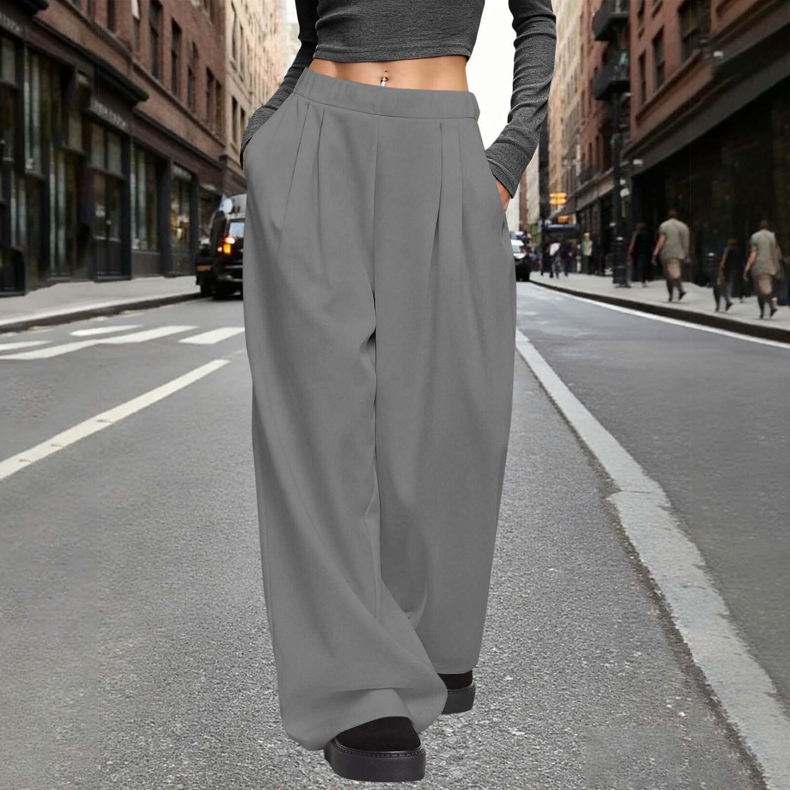 Palazzo Pants for Women Elastic Waist Lightweight Pleated Long