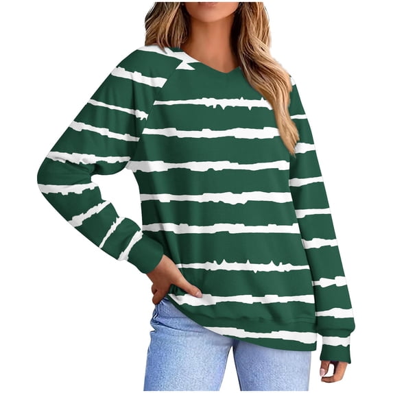 Fesfesfes Women's Block Color Patchwork Blouses Fashionable Long Sleeved V-Neck Pullover Tops with Comfort Ideal for Daily Wear Office(Army Green#1,L)