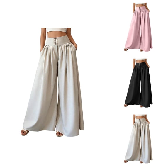 Palazzo Pants for Women High Waisted Loose Fit Wide Leg Flowy Vacation Beach Pants Trousers with Pockets