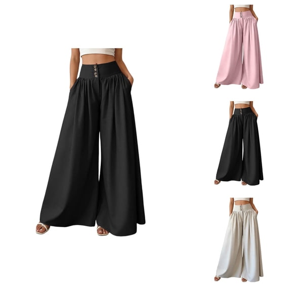Palazzo Pants for Women High Waisted Loose Fit Wide Leg Flowy Vacation Beach Pants Trousers with Pockets