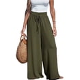 thumbnail image 1 of Palazzo Pants for Women High Waisted Wide Leg Pants Elastic Drawstring Waist Casaul Flowy Pant Army Green L, 1 of 7