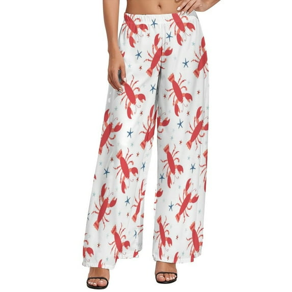 Palazzo Pants for Women, Lobsters And Sea Stars Comfy Womens Wide Leg Baggy Pants, Casual Lounge Pants for Women Travel Vacation Outfits