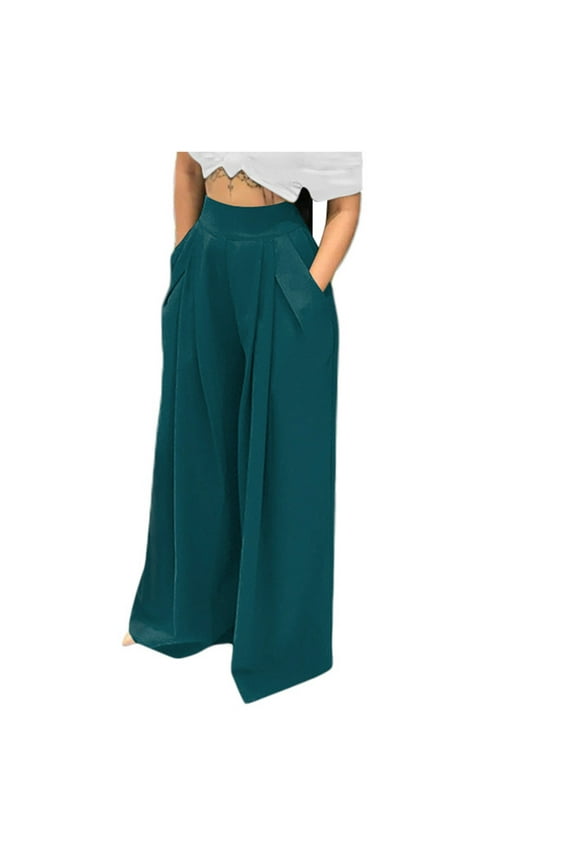 Palazzo Pants for Women Loose Baggy Wide Leg Pants High Waist Pleated Flowy Straight Trousers Casual Loungewear Pants