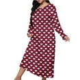 thumbnail image 1 of Fesfesfes Women's 2025 Fall Dress Heart Printed Breathable Plus Size Casual Long Sleeve Crew Neck Pajamas Loose Comfy Home Wear Outfits(Wine,5XL), 1 of 5