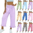 thumbnail image 1 of Palazzo Pants for Women Plaid Ruffled High Waisted Casual Pants with Pockets Summer Wide Leg Trousers Women, 1 of 7