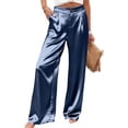 thumbnail image 1 of Palazzo Pants for Women Satin Wide Leg Plicated Silky Pull on Party Dress Casual Pant Trouser Dark Blue XL, 1 of 5