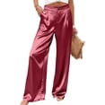 thumbnail image 1 of Palazzo Pants for Women Satin Wide Leg Plicated Silky Pull on Party Dress Casual Pant Trouser Wine L, 1 of 5