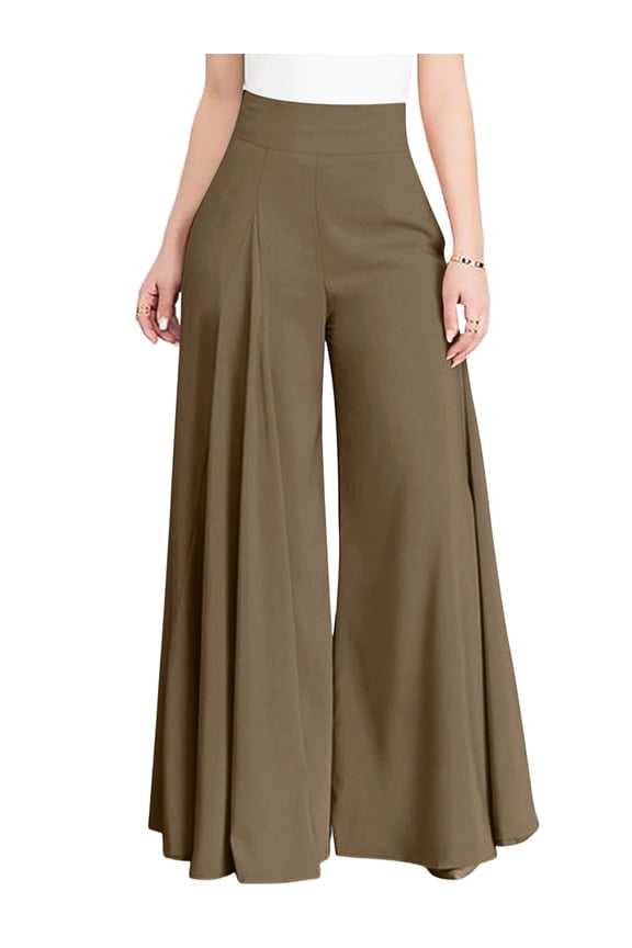 Palazzo Pants for Women Slacks Wide Leg High Waisted Business Casual Work Trousers with Pockets Camel Color M