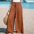 thumbnail image 1 of Palazzo Pants for Women Smocked Waist Boho Western Flowy Wide Leg Pant Light Brown L 30" Inseam, 1 of 5