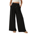 thumbnail image 1 of Palazzo Pants for Women Spring Fall Elastic Waist Wide Leg Loose Fit Casual Flowy Vacation Beach Pants with Pockets, 1 of 6