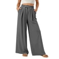thumbnail image 1 of Palazzo Pants for Women Spring Fall Elastic Waist Wide Leg Loose Fit Casual Flowy Vacation Beach Pants with Pockets, 1 of 6