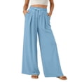 thumbnail image 1 of Palazzo Pants for Women Spring Fall Elastic Waist Wide Leg Loose Fit Casual Flowy Vacation Beach Pants with Pockets, 1 of 3